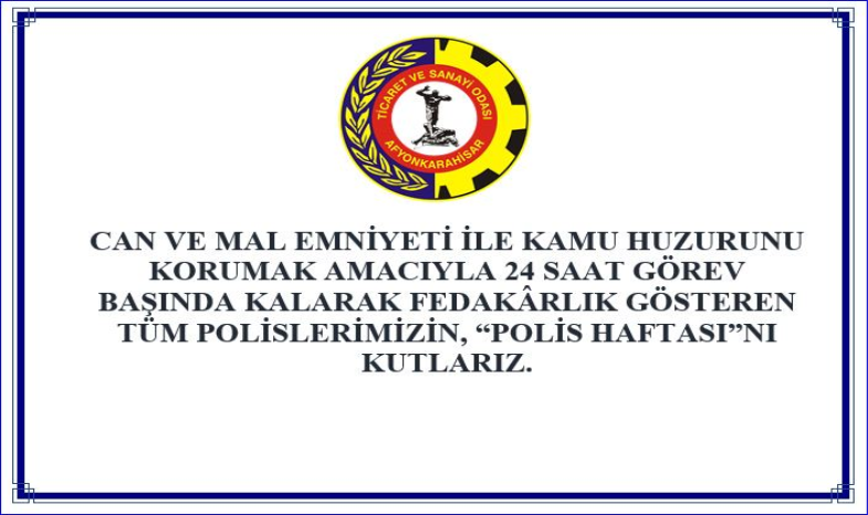 TÜM POLİSLERİMİZİN POLİS HAFTASI'NI KUTLARIZ.