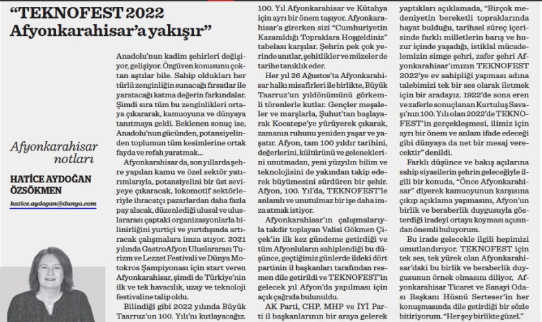 TEKNOFEST 2022 AFYONKARAHİSAR'A YAKIŞIR