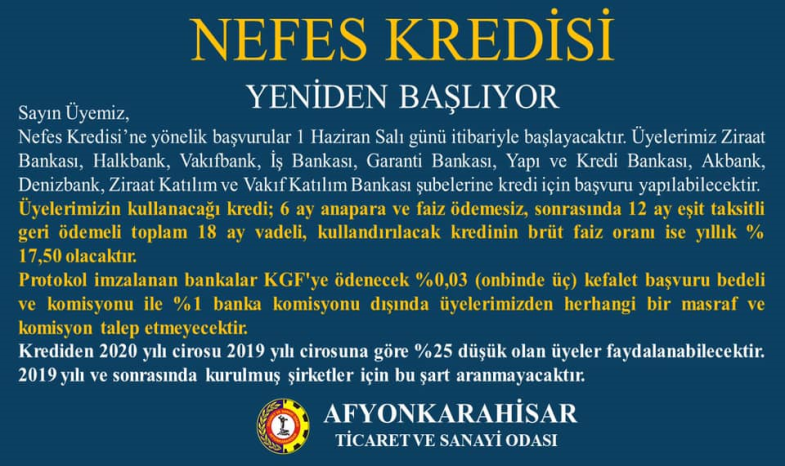 NEFES KREDİSİ YENİDEN BAŞLIYOR