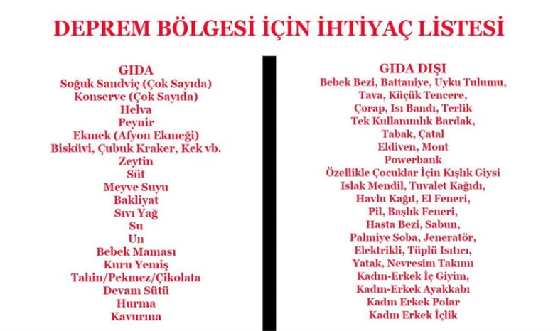 İHTİYAÇ LİSTESİ