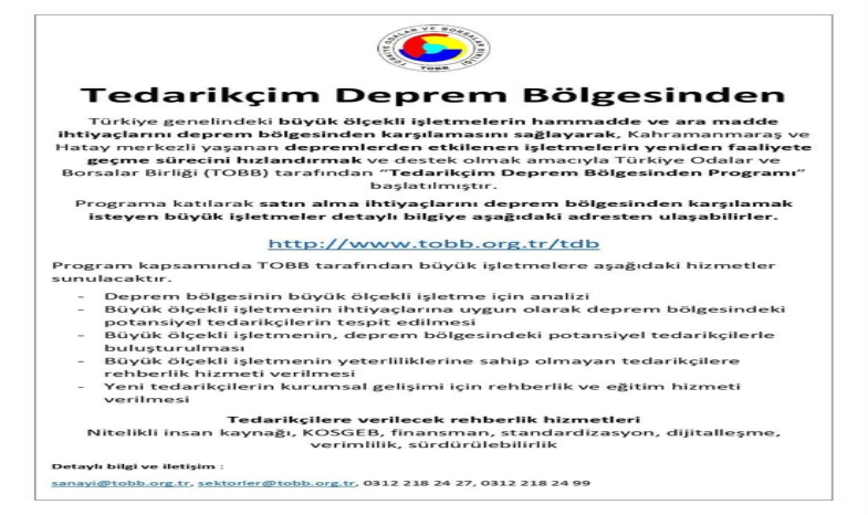 TEDARİKÇİM DEPREM BÖLGESİNDEN