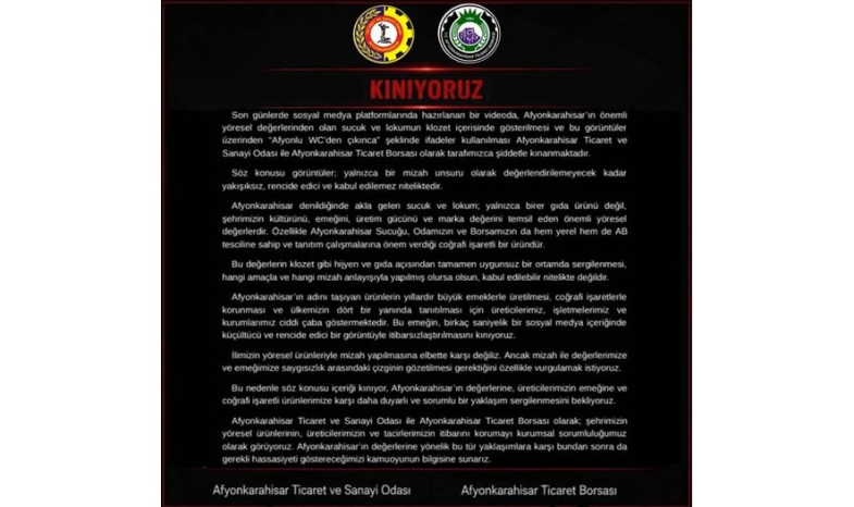 Afyonkarahisar Ticaret ve Sanayi Odası ile Afyonkarahisar Ticaret Borsası ortak basın bildirisi